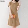 ZANZEA Women Summer Casual Round Neck Short Sleeve Dress