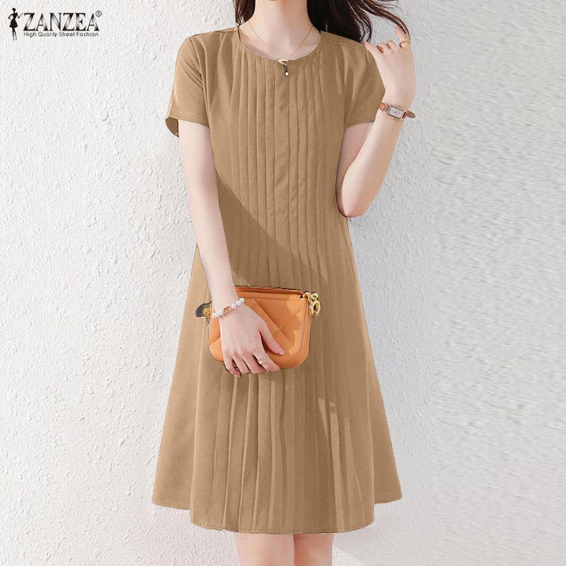 ZANZEA Women Summer Casual Round Neck Short Sleeve Dress