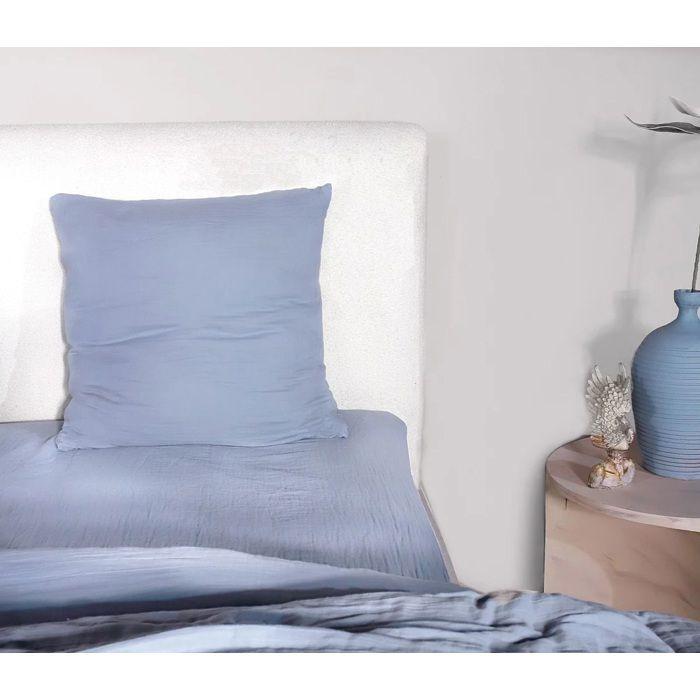 Housse De Couette + Taies - Douceur Bleu Givré - 240 X 260 Cm - 100% Gaze De Coton - Oeko-Tex®
