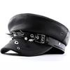 Women's Trendy Beret Black Pu Leather Flat Top Captain Military Caps Women's Accessories