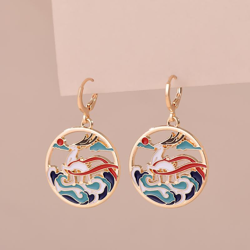Colorful Aesthetic Animal Cat Rabbit Koi Dragon Earrings For Women Girls Enameled Delicate Gold Color Hoop Earrings Zircon Gift