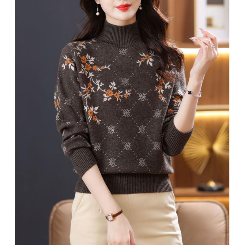 Autumn Winter Women's High Neck Knit Sweater Pullover Long Sleeve Knit Large Size Loose Knit Top