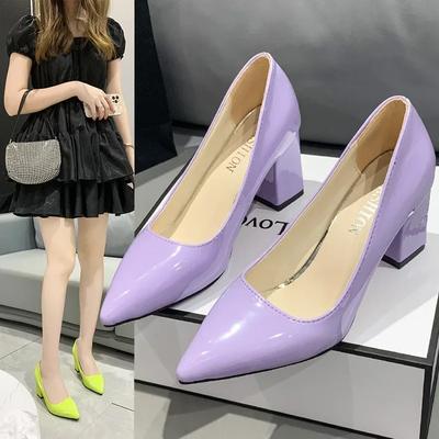 Модные лакированные ПУ женские туфли-лодочки 10 см квадратный каблук сексуальные вечерние с острым носком роскошная женская обувь супер большой размер 35-43