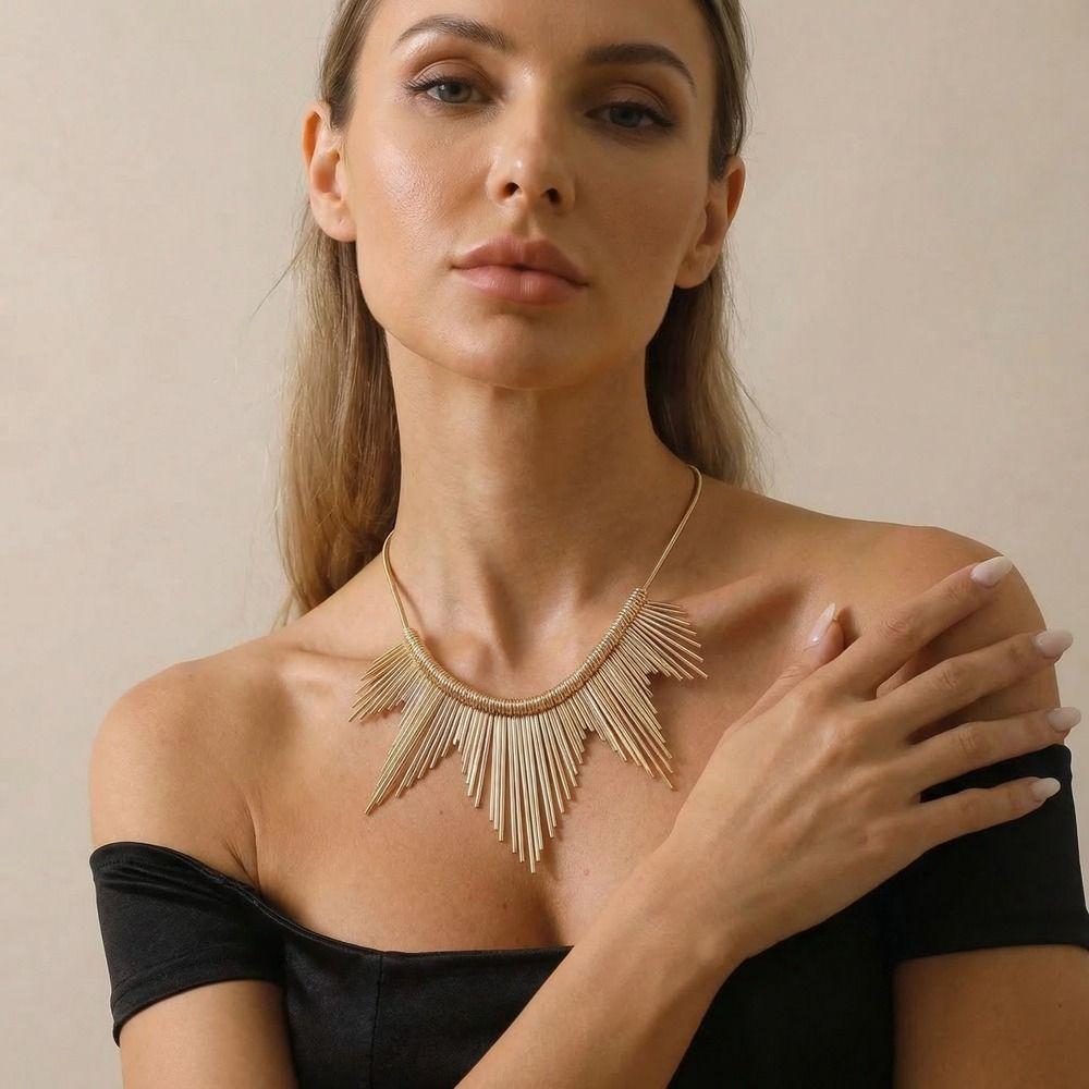Multi Layer Geometric Necklace Charm Metal Chain Choker Punk Style Metal Line Necklace Women