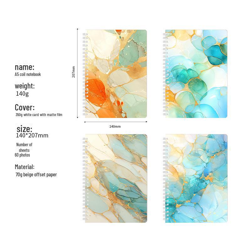 Набор блокнотов с мраморным узором: 4 стильные и дорогие книги с горизонтальным переплетом