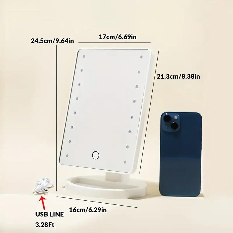 Зеркало для макияжа с подсветкой, квадратное, с возможностью зарядки от батареи и USB, зеркало для макияжа двойного назначения, сенсорный экран, яркость