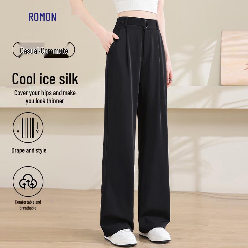 Luomeng Women's Ice Silk Wide-Leg Straight Pants