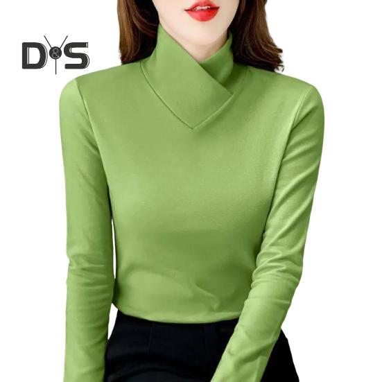 Женские топы с высоким воротником и длинным рукавом, облегающие, мягкие, эластичные, однотонные, с уникальным вырезом горловины