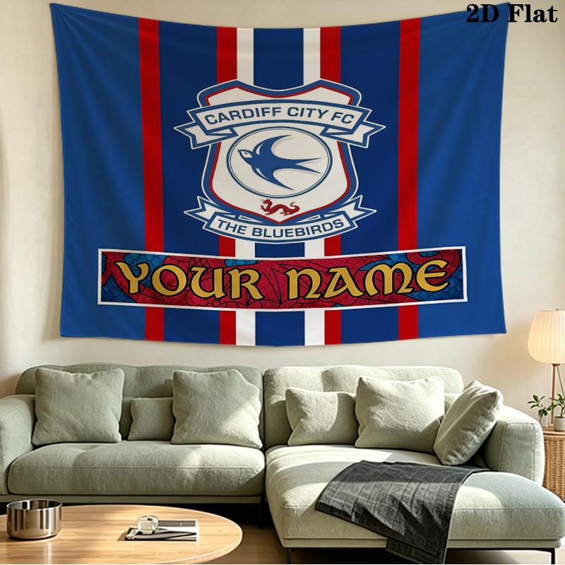 Custom Name Cardiff City Printed Tapestry – Wall Hanging for Bedrooms, Dorms, and Home Decor
