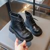 Детские ботинки весна-осень, простые ботильоны для девочек на платформе, модные, с круглым носком, новые, универсальные, детские, повседневные, черные кожаные ботинки