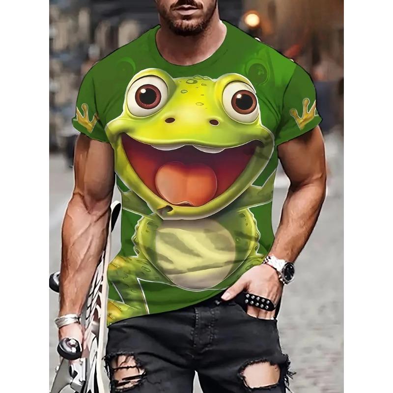 Забавные футболки с 3D-принтом с лягушкой, летние повседневные спортивные футболки с круглым вырезом и короткими рукавами для мужчин