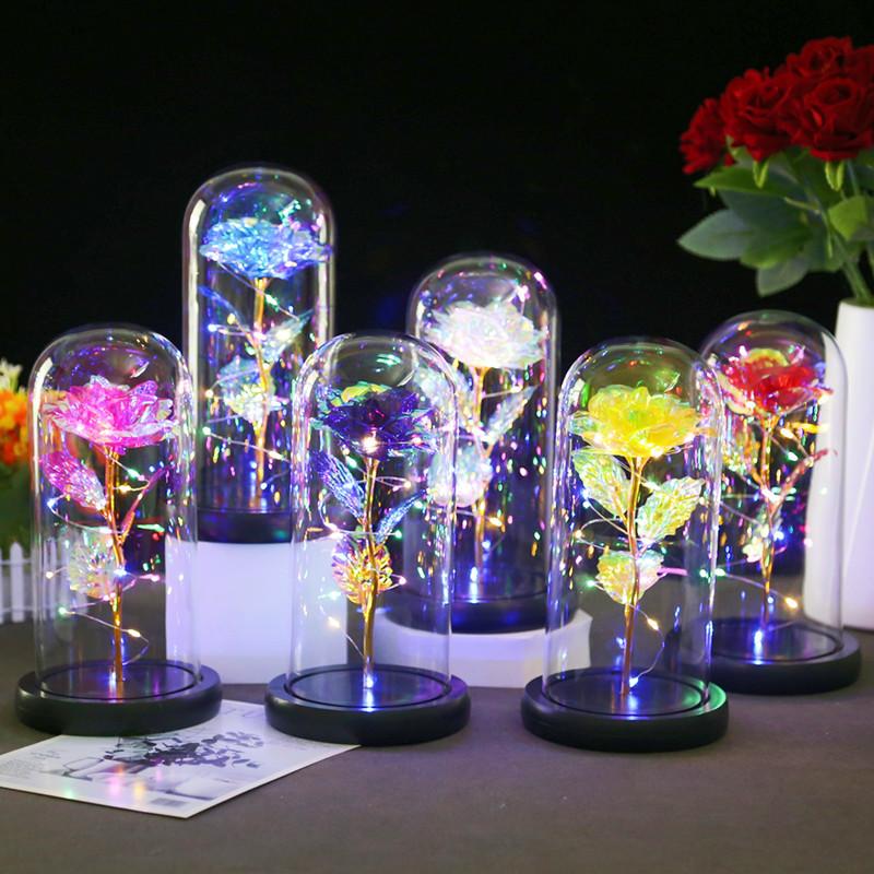 Gold rose glass cover ornament, creative gift for Mother's Day Valentine's Day, luminous LED night light