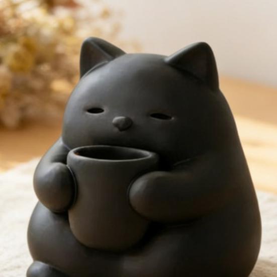 Мини-фигурка милого кота, 3D-печатная статуэтка кота, пьющего чай, Маленькое настольное украшение для декора полки в гостиной, спальне, офисе