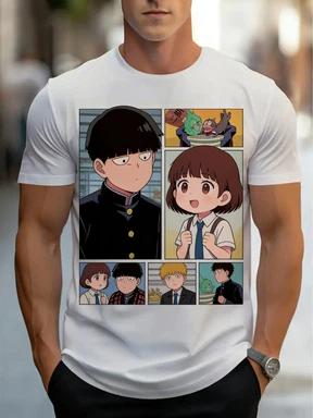Men's all-over printed T-shirt - white short-sleeved round neck summer casual T-shirt