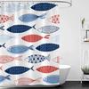 Синяя Рыба Занавеска для Душа Простая Абстрактная Рыба Ориентальная Художественная Белый Фон Водонепроницаемая Ткань Декор для Ванной Комнаты Занавеска