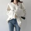 Korean Lazy Style V-Neck Loose Knit Sweater - Black, White Base Layer for Women, 2026 Autumn/Winter Trend