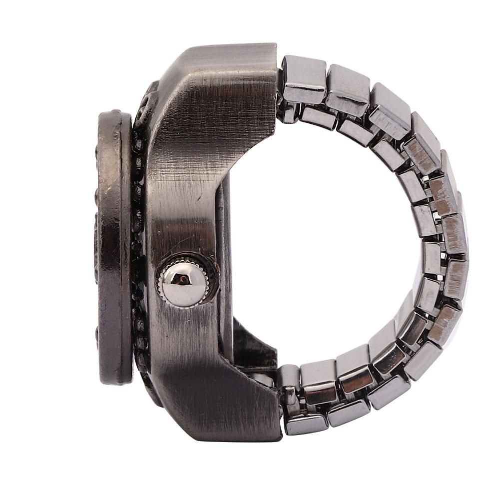 Часы с кольцом на палец, откидная крышка, винтажные полые мужские кварцевые часы с кольцом на палец(черный )