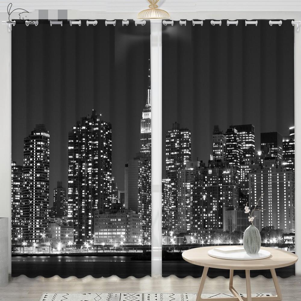 2Panels New York City Night Curtain Статуя Свободы Шторы для спальни Гостиная Кухня Оконные жалюзи Cortinas Верхняя часть с люверсами