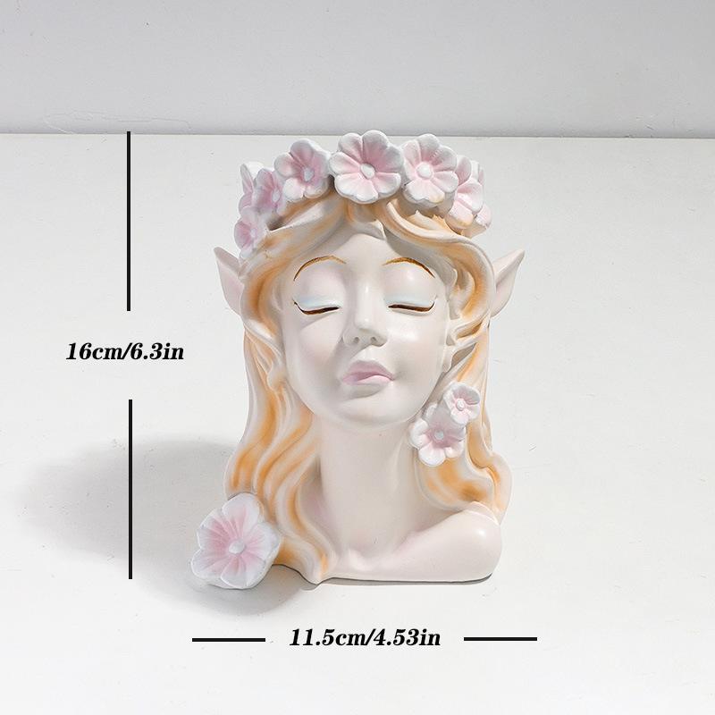 Nordic Resin Vase Flower Fairy Angel Human Head Abstract Half Body Arrangement Human Face Modern Home Interior Decoration
