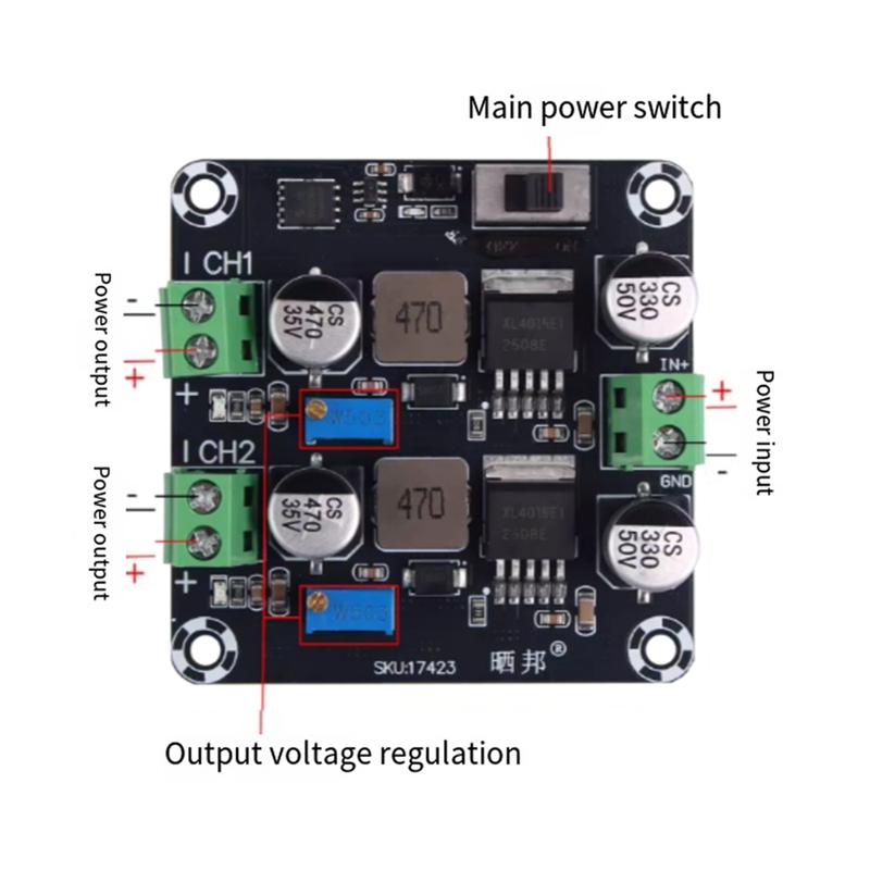 A73E-Step-Down Module DC-DC Dual-Channel Output Power Board 5V 12V 24V 5A Voltage Reduction Module