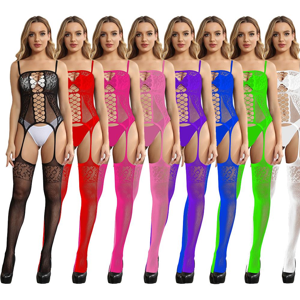 Sexy Underwear New Sexy Suspenders Mesh Socks Open-file Primer Non-slip Temptation Transparent One-piece Stockings