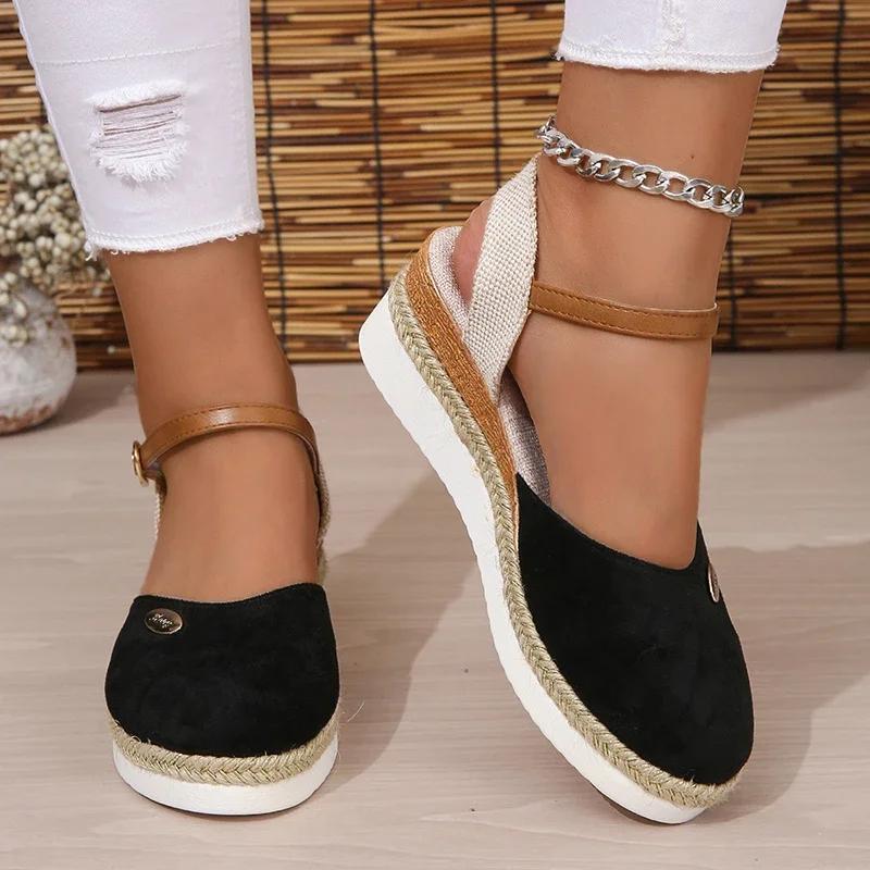 Распродажа Закрытый носок танкетки сандалии для женщин летние пряжки ремешок гладиаторские туфли женские модные эспадрильи платформа