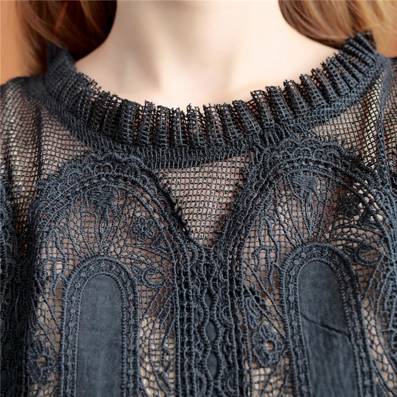 Dimanaf 2022 летнее стильное платье оверсайз, женское кружевное сексуальное свободное свободное асимметричное подол с круглым вырезом, женское черно-белое повседневное платье