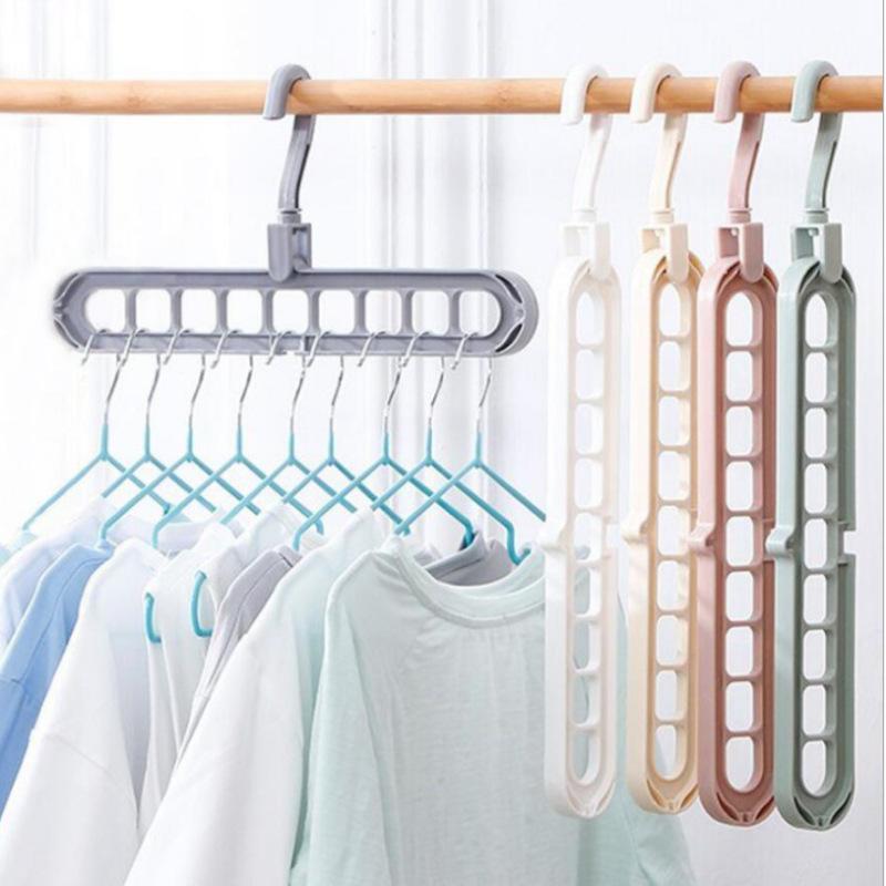 Multifunctional Hangers Household Hangers Storage Artifacts Nine Holes Clothes Rack Plastic Bedroom Magic Rack Dormitory