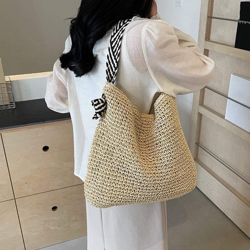 Big Capacity Straw Beach Bag Vintage Handmade Woven Shoulder Bag Raffia Rattan Handbag Bohemian Summer Vacation Crossbody Bags