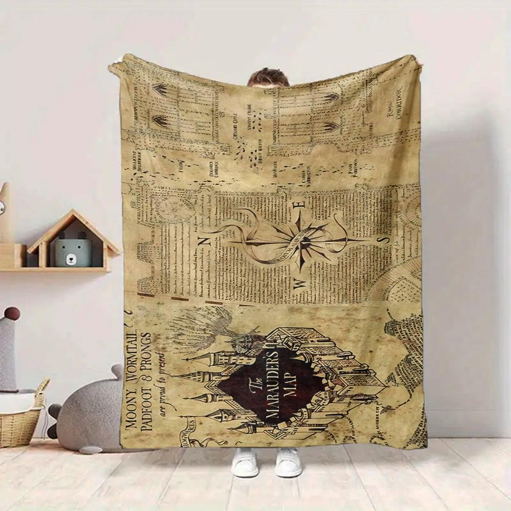 1Pc Harry Potter'S Map Mystery Flannel Blanket, Soft And Comfortable, Casual Warm, Camping Travel, Christmas, Halloween Xmas Gift Y1604