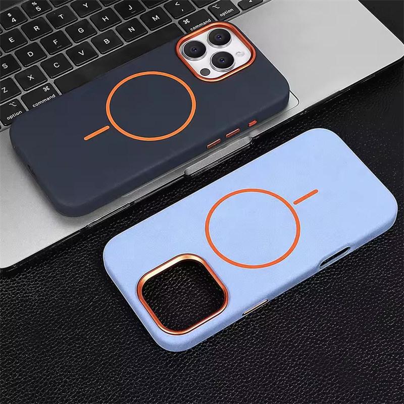 Роскошный чехол для телефона Magsafe из ТПУ кожи для iPhone 16 15 14 13 Pro Max с магнитной беспроводной зарядкой и противоударным покрытием из сплава