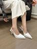 fashion Pointed Toe Women Sandals Fashion Dress Shoes Thin High Heels Back Strap Elastic Black Silver White Stiletto Pumps Sandals 39