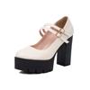 Fashion Spring Autumn Women Pumps Mary-Jane Platform Black Beige Chunky 10.5CM High Heels Ankle Strap Dress Party Hoof Heel Plus Size