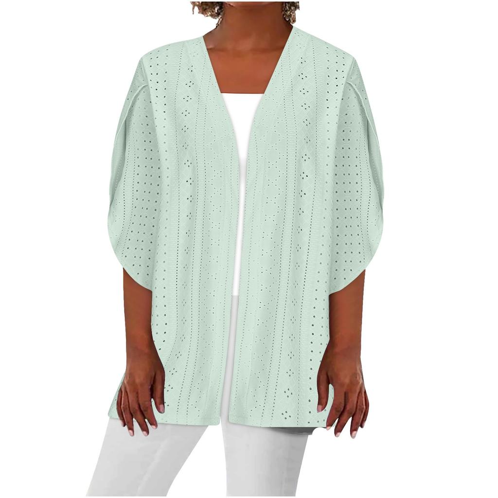 Женская повседневная модная однотонная тонкая свободная куртка-кардиган с рукавами пять четвертей