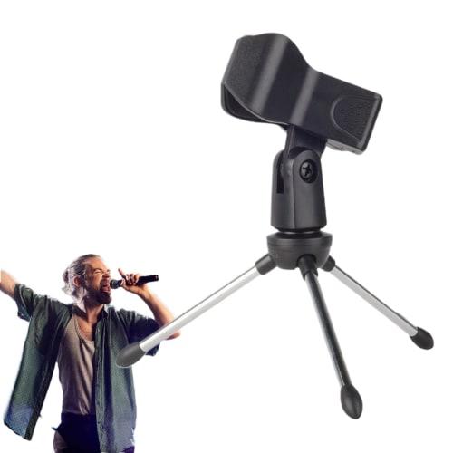 Microphone Tripod Stand with Microphone Holder, Stable, for Filming, Podcasting, and Singing, Clip Holder Set, Anti-Slip, Convenient Storage, Ideal fo