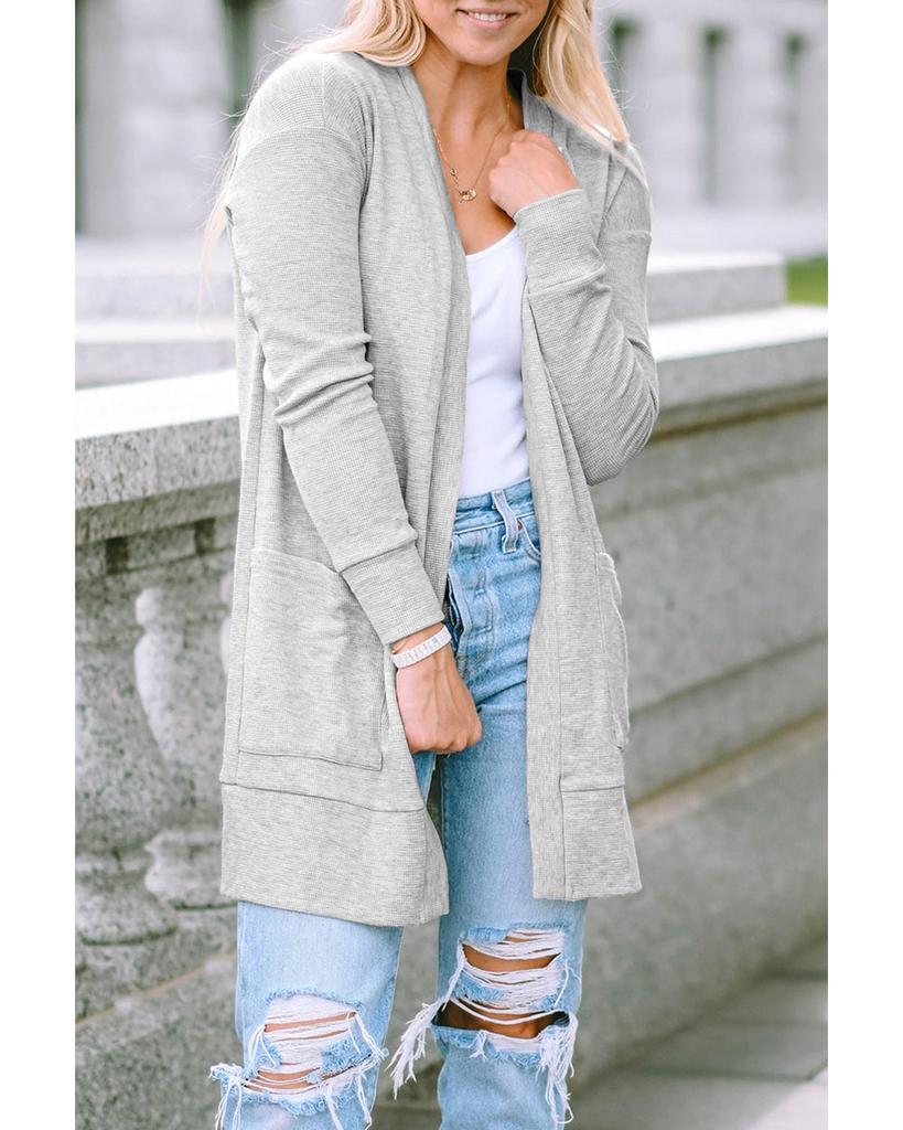 Azura Exchange Бежевый термовафельный кардиган с карманами