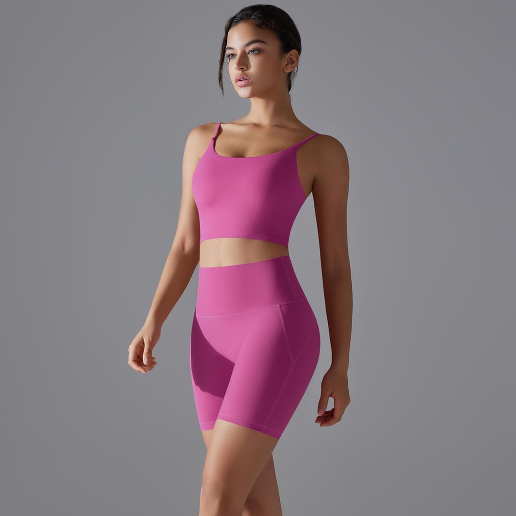 Auroth Женский спортивный комплект для йоги без рукавов Тренировочные костюмы для спортзала Бюстгальтер с открытой спиной Шорты Push Up Спортивная одежда для фитнеса