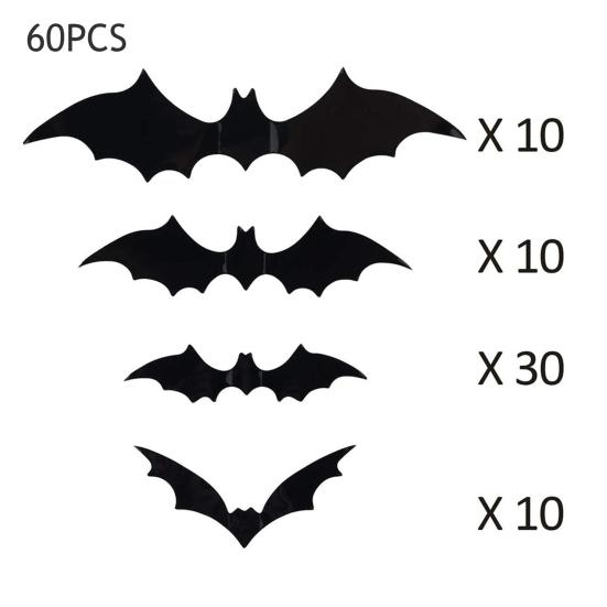 Украшения Летучие мыши на Хэллоуин Наружные Внутренние 3D Наклейки Летучие мыши Тема Хоррор Готика Безопасный для краски клей Водонепроницаемые наклейки