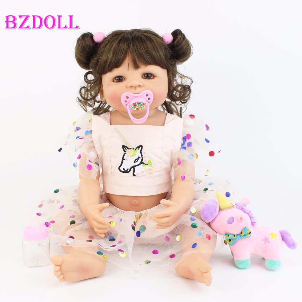 BZDOLL 55 см полностью силиконовая кукла Bebe Reborn реалистичная мягкая виниловая принцесса Единорог игрушка для купания девочек детский подарок на день рождения
