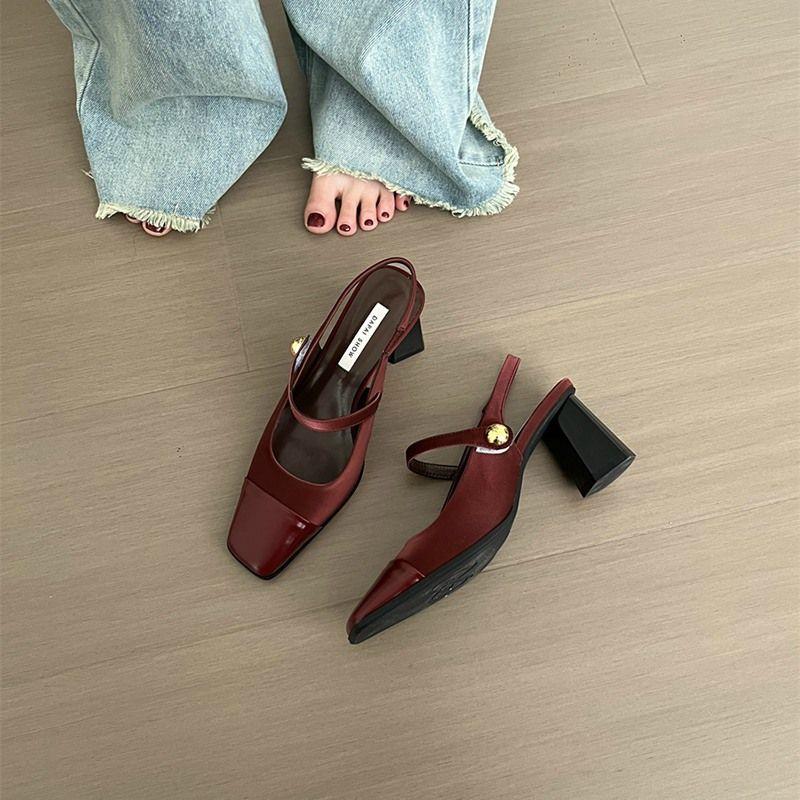 Туфли на высоком каблуке красивая сумка голова сандалии женские 2025 новая мода французский ретро квадратный носок туфли Мэри Джейн нежные