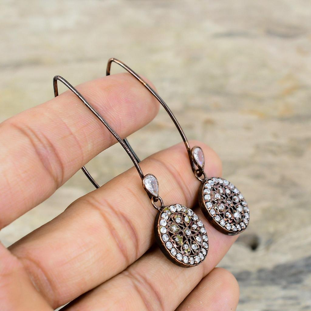 Серьги с белым топазом, медные серьги, изготовленные методом электроформовки, серьги ручной работы, ювелирные изделия из драгоценных камней, изготовленные методом электроформовки, подарок для мамы, изящные серьги, медные украшения