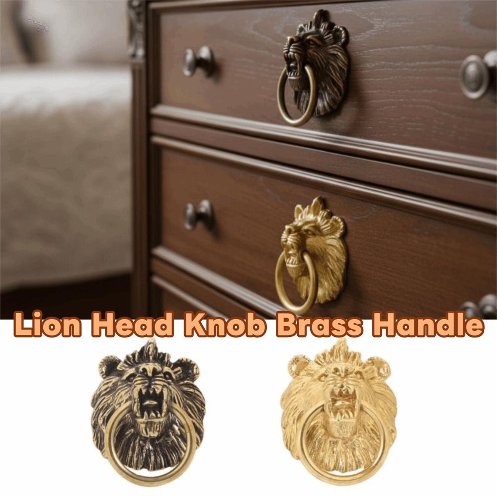Retro Cabinet Door Knobs Vintage Wardrobe Drawer Pulls Lion Head Knob Brass Handle Furniture