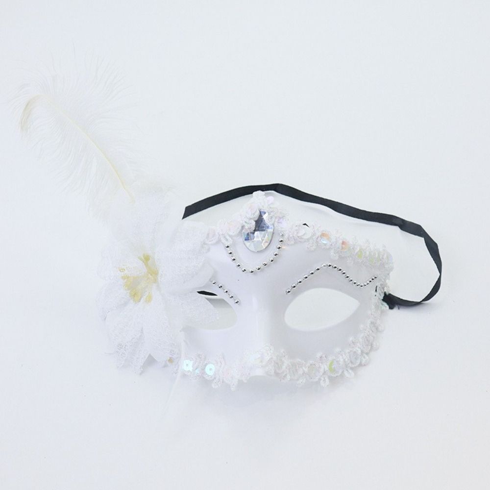 Flower Feather Mask Rhinestone Masquerade Ball Mask Creative Half-Face Mask Women's Event
