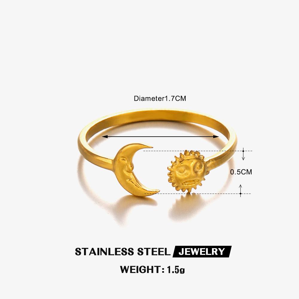 Exquisite Sun And Star Open Ring Unisex Wedding Zircon Stainless Steel Stackable Couple Rings Fashion Accessories