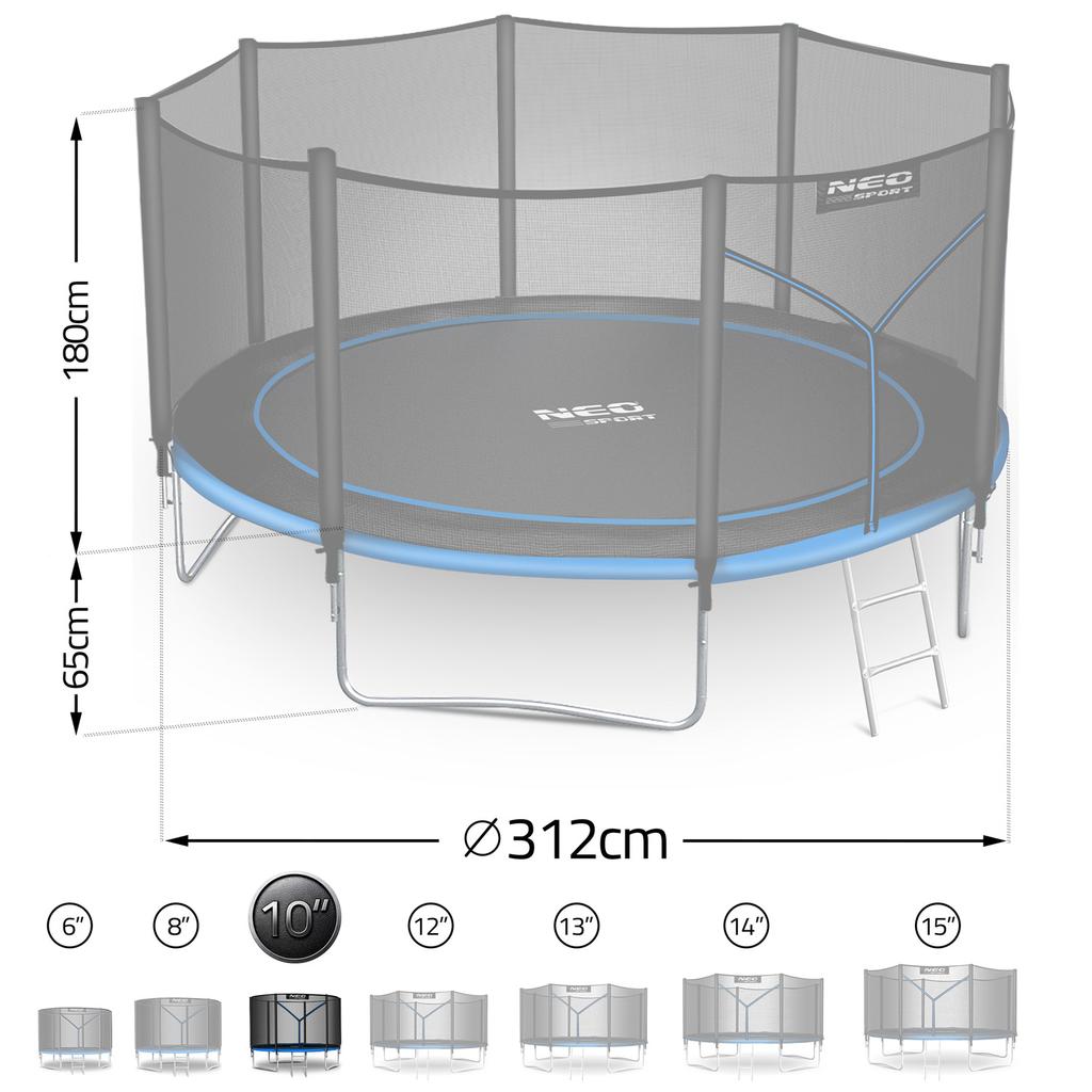 Trampolina Ogrodowa 10Ft/312Cm Z Siatką Zewnętrzną I Drabinką Neo-Sport