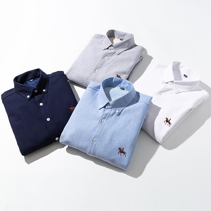 Теплые рубашки из хлопка оксфорд однотонные с длинным рукавом зимняя деловая повседневная одежда логотип 2 слоя