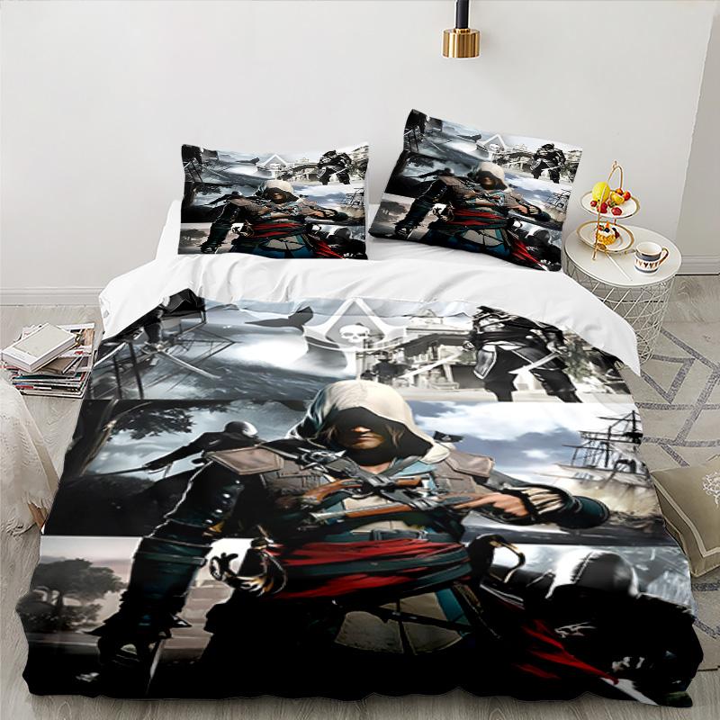 3PCS Assassin-Creed Bedding Set Printed Duvet Cover Closure Includes 1 Duvet Cover & 2 Pillowcases for All Seasons Bedroom Decor