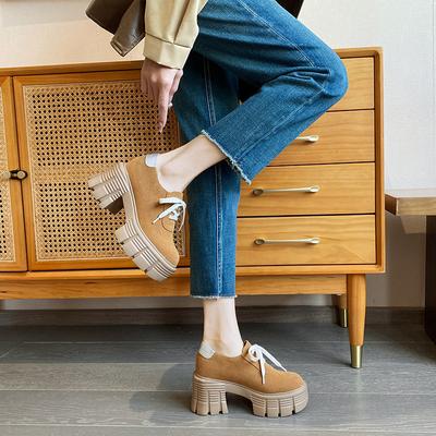 Толстая подошва, сочетание цветов, маленький размер, внутренняя высота 12 см, женские ретро туфли на шнуровке на толстой подошве