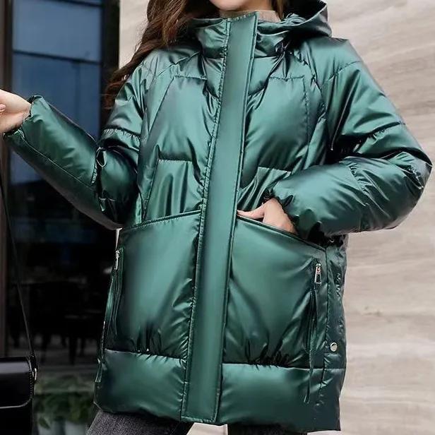 WTEMPO Zipper Pockets Solid Color Casual Women's Thickened Warm Down Coats Cold-proof Large Size Loose Cotton-padded Coats