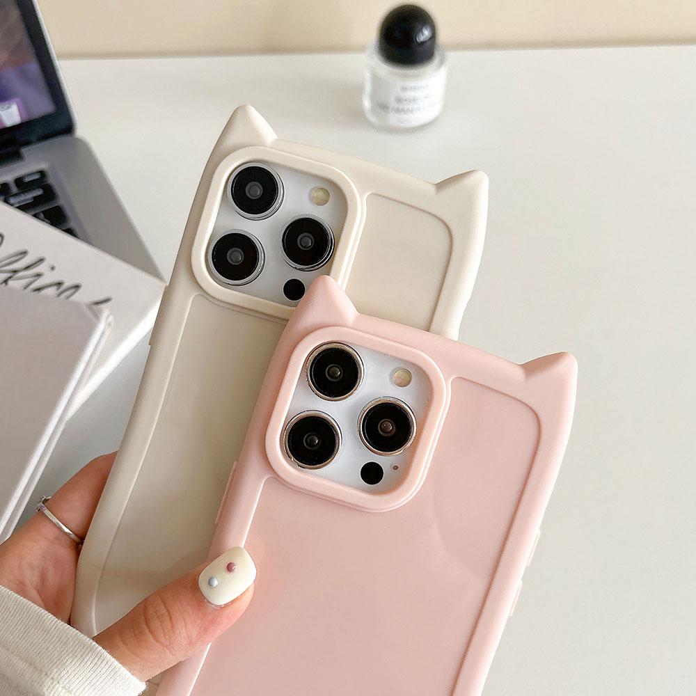 Cute Cartoon 3D Cat Ear Phone Case For iPhone 15 14 13 12 11 Pro Max 15 14 Plus Lovely Animal Design Matte Soft Silicone Protection Cover